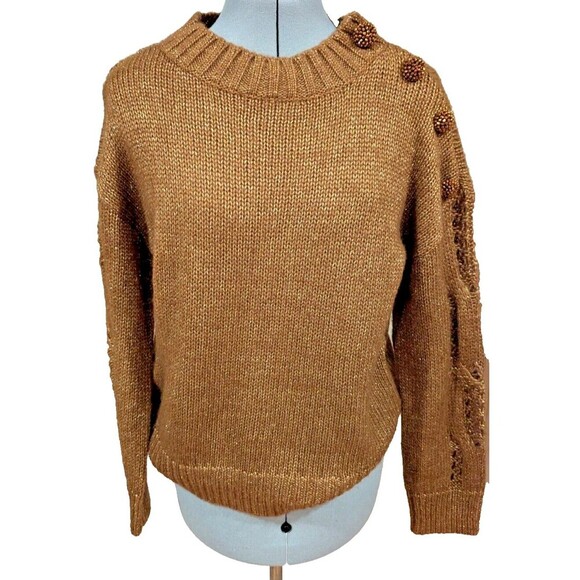 Democracy‎ SZ M Bronze Sparkle Mock Turtleneck Chunky Knit Sweater - Picture 1 of 5